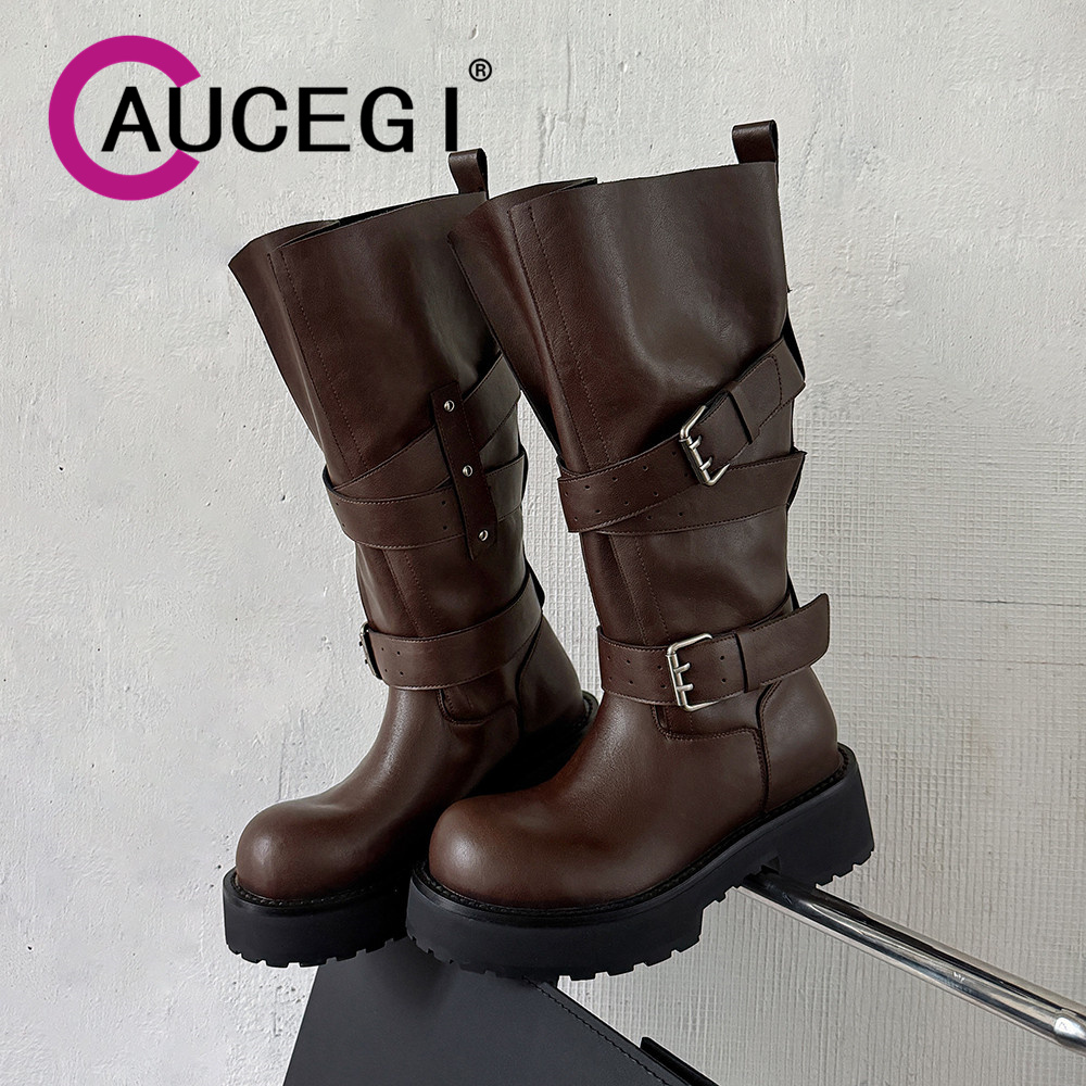 Leather Classic Strap - Aucegi, tacones de plataforma de cuero